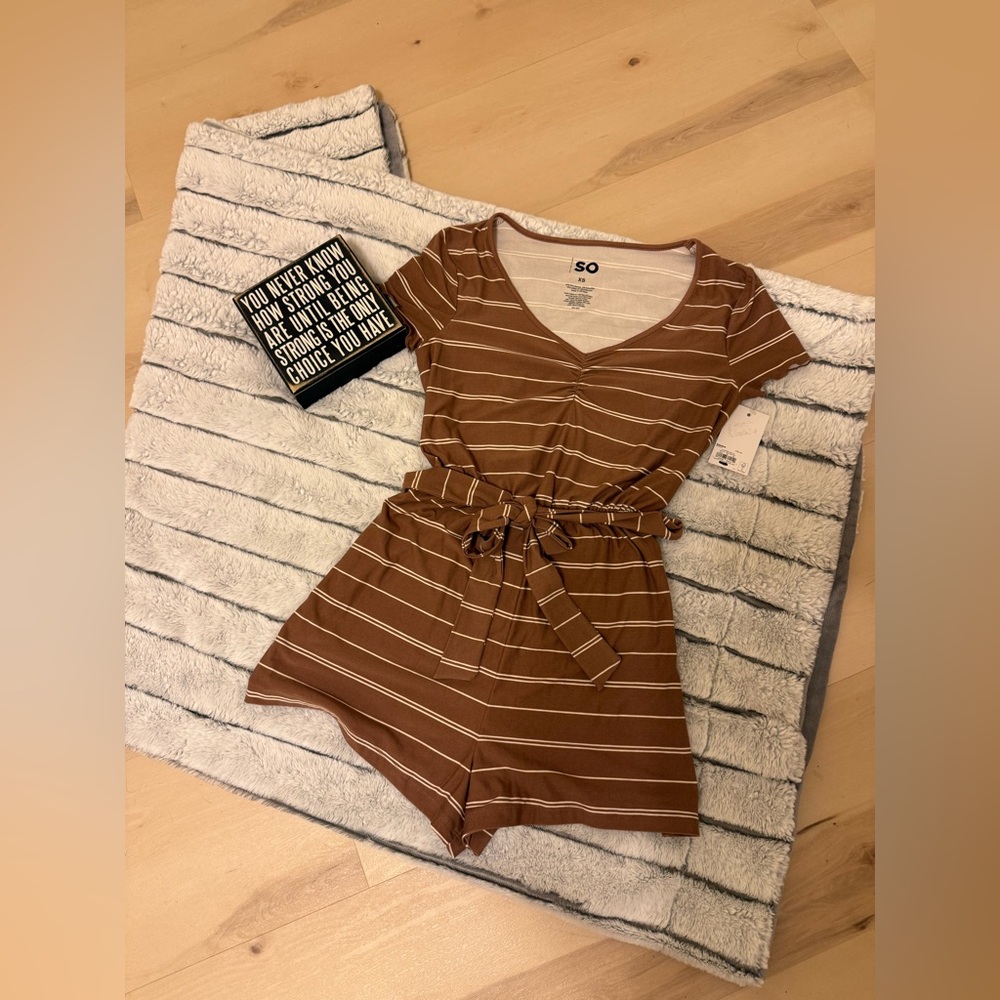 SO Brown Striped Jumpsuit